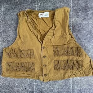 Men's Vintage 70's Hawthorne Duck Hunting Tan Brown Safari Button Up Vest Sz S